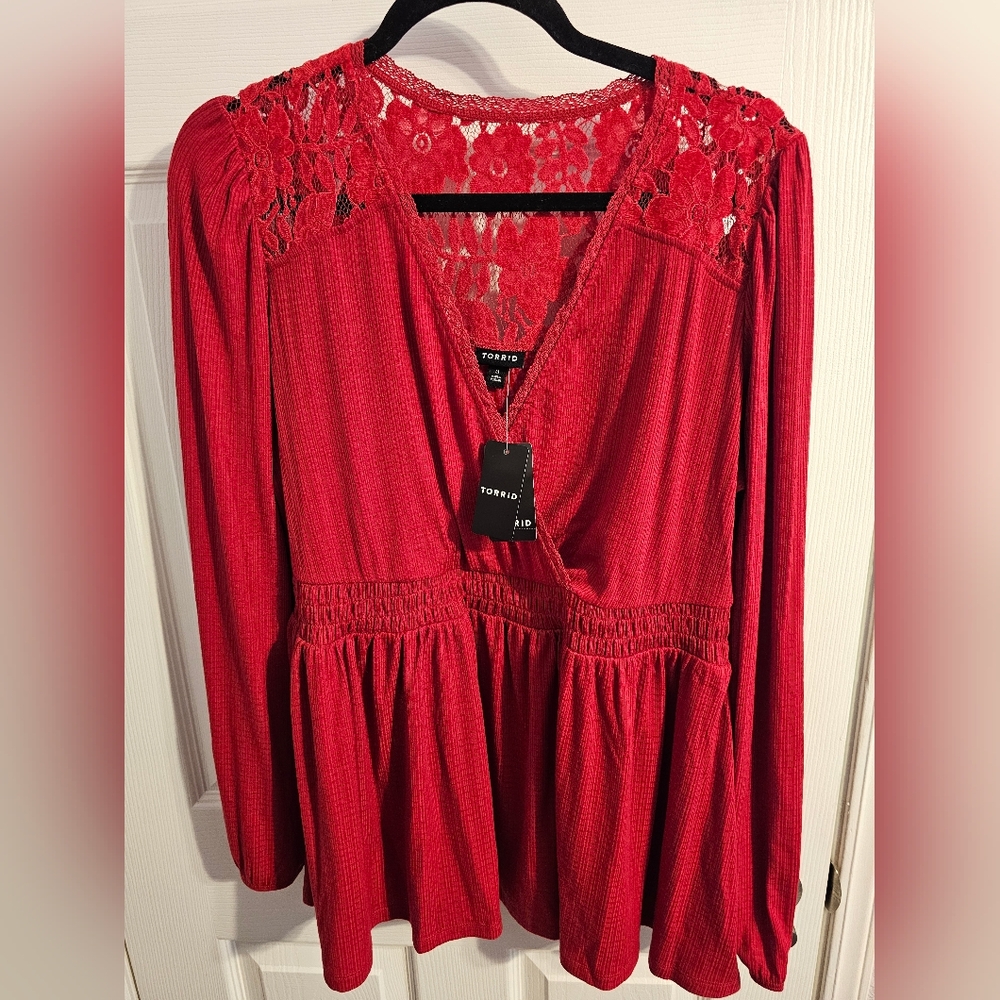 Torrid Scarlet Lace Accent Blouse